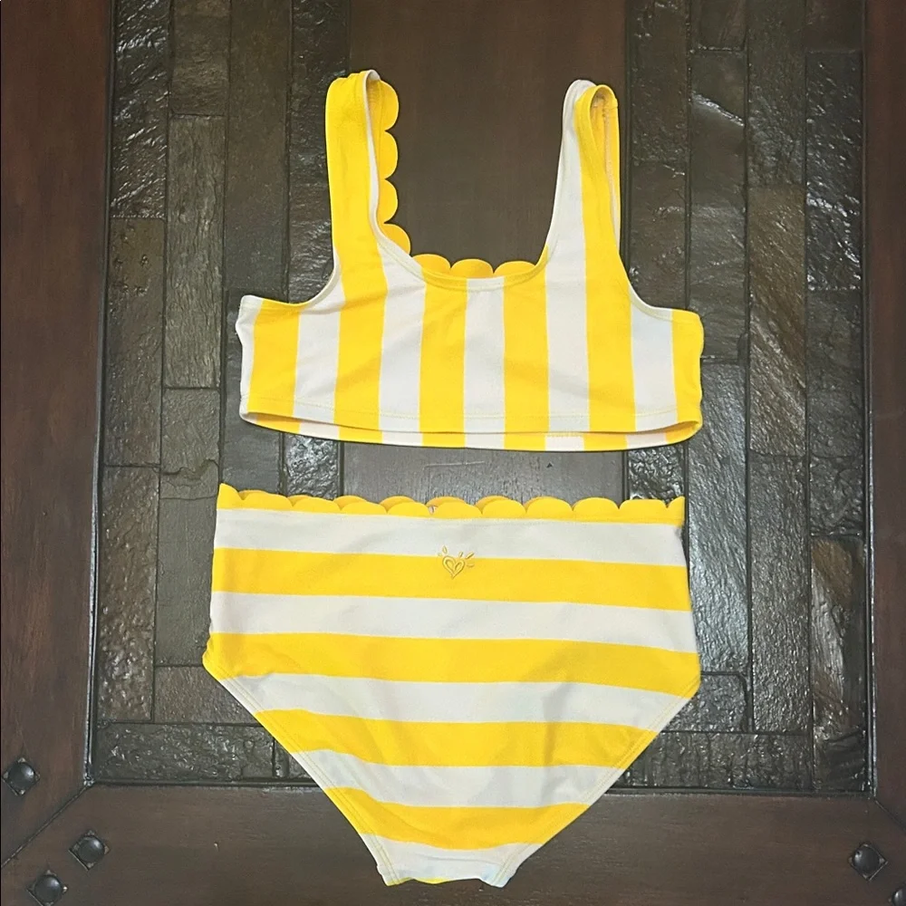 Girl's Justice Yellow & White Striped Scallop Bikini